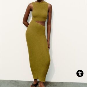 ZARA Green Cut Out Maxi Dress | S